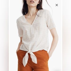Madewell, Rainbow Windowpane Tie Front Top size S